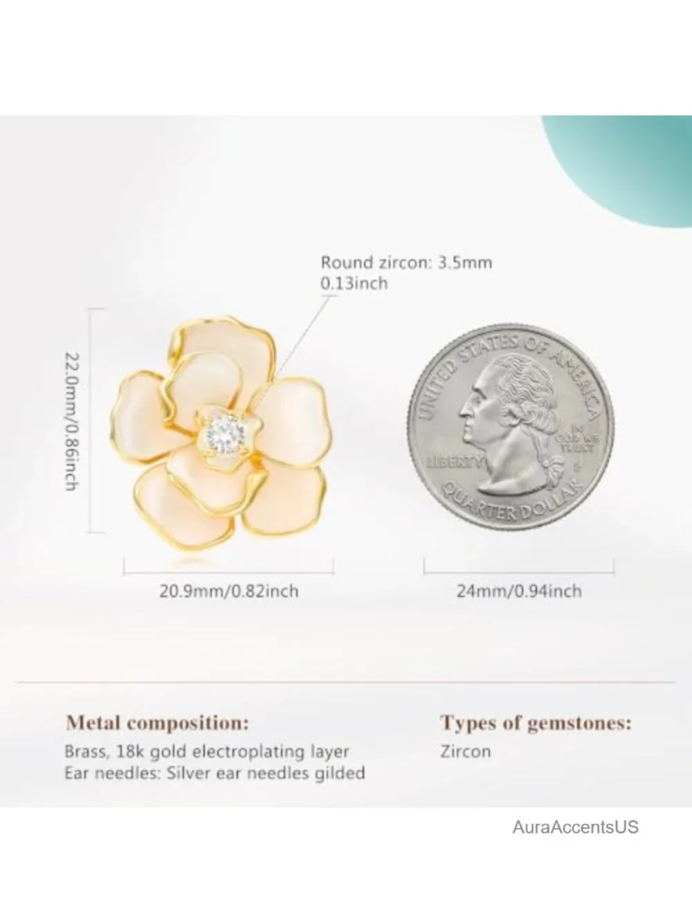 18k Gold Plated Enamel Flower Stud Earrings Cubic Zirconia